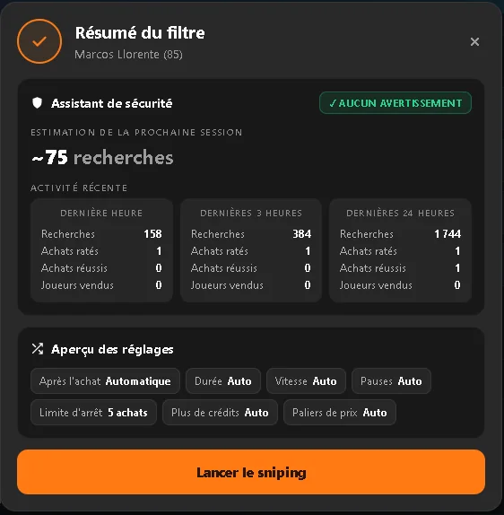 Résumé du filtre et assistant de sécurité
